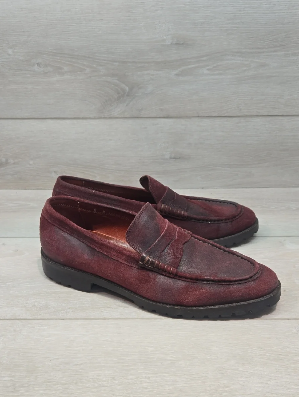 Donald J Pliner Men's Leron Oxford Burgundy Suede Penny Loafers Leather Shoes 8M